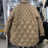 In 2024 Autumn And Winter New Light Down Jacket Female Diamond Lattice Collar Temperament Show Thin White Duck Down Coat Tide-Outfit