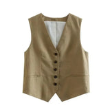 Autumn Style New Style Tooling Style Solid Color Slim Vest Shorts Leisure Suit-Outfit