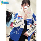 Bomber Woman Varsity jacket Vintage Long Sleeves Race Car Jacket Detachable Hem Coat 2022 Summer American Baseball