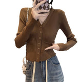 V-Neck Single-Dcupet Knitted Jersey Autumn And Winter Ocean Atmosphere New Chic Bottom Coat Short