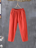 Fashion Woman Pants Casual Cotton Linen Harem Pants LOOSE Solid Ankle-Length Pants Elastic Waist Women's Summer