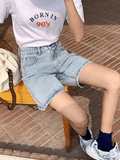 High Waist Straight Leg Denim Shorts-Outfit