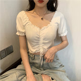 Sense Of Small Short Knitting Top Women Summer New Solid Color Bivette Slim Short Sleeve