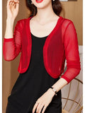 Women Thin Mesh Cardigans Lady Summer Transparent Shawl Female Long Sleeve Short Coat Outwear-Outfit