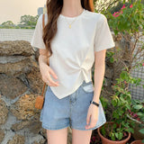 Fongt Short-Sleeved T-Shirt Women 2024 New Summer Design Design Sense Niche Half Sleeve High Waist Short