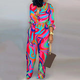 Fongt New Women's Loose Plus Size Print High Waist Casual Straight Jumpsuit