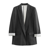 Spring Blended Roll-Sleeve Suit Jacket 2753530-Outfit