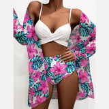 Fongt New 2024 Bikini Gathers The Sexy Mesh Three-Piece Split Print Swimsuit