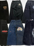Men's Jeans Y2K Bag Vintage High-Quality Pattern Hip-Hop Street Leisure Men Harajuku Wide Legs-Outfit