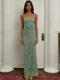 Sequin Strapless Sheer Maxi Dress-Outfit