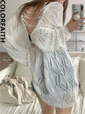 New 2022 Cutout Vintage Backless Sexy Oversized Sweaters Transparent Knitted Women Autumn Winter Elegant Tops