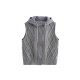 Fongt Women's 2025 Winter Fashion Vintage Vintage Vintage Cotton Stitched Knitted Hooded Vest Vest