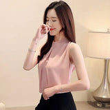 Women's Blouse Chiffon Fashion Cloth Sleeveless Top O-neck Solid Casual Summer Shirt Korean Style Female