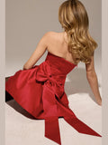 Red Satin Large Bow Mini Dress-Outfit