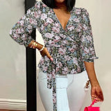 Deep V-Neck Leopard Print Belted Fashion