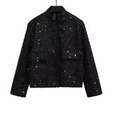 Fongt New Women's Street Personality Gold Beads Jacket Pocket Coat