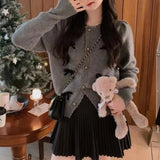 Gentle Sweet Bow Knitted Cardigan 2024 Early Spring New Niche Designer Round Neck Blouse Woman-Outfit