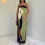 Fongt Spring Dress Women's Fashion Sleeveless Shoulder Stamped Breast Sexy Detender Print Dress