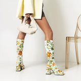 Colorful Floral Square Toe Boots-Outfit