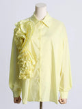 Fongt 2024, The New French Fashion Design Feeling Splicing Pleated Three-Dimensional Flowers Versatile Shirt Jacket Female-Outfit