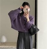 Fongt Neck Single Breasted Bat Sleeve Knit Cardigan Female 2024 Autumn Loose Lazy Gentle Wind Short Sweater Coat-Outfit
