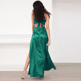 Fongt Fading Braid Open Fork Thin Temperament Commuter Solid Color Sling Dress