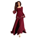 Fongt New Women's Square Collar Long Sleeve Elegant Pearl Decoration Splicing Long Dress