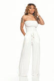 Fongt New Women's Casual Flat Shoulder Wrapped Chest Wide-Leg Jumpsuit-Outfit