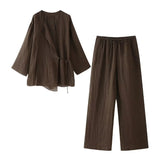 Fongt Women's INS Burst Linen And Cross-Coat Fashion Trousers Set