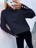 Fongt And Winter New Striped High Leader Mouth Button Sweater Solid Color Casual Loose Plus Size Sweater Woman-Outfit