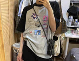 Cartoon Print Raglan Short Sleeve Tee-Outfit