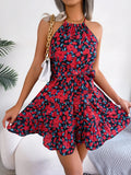 Wind Shooting Spring And Summer Leisure Lotus Leaves Side Smashed Flower Dress Holiday Dress Women's