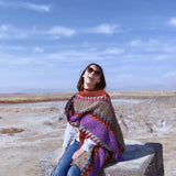 Boho Cloaks Capes Top Red Women Autumn Winter Floral Knitted Poncho Capes Tassels Chic Cloak Poncho