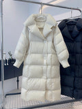 Korean Version Long Down Jacket Female 2024 Winter New Fashion Add Thick Puff Feeling Loose Over The Knee Coat Tide Large Size-Outfit