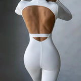 1 Piece Outfit Women White Jumpsuit Backless Womens Long Sleeve Skinny Workout Active Wear Solid