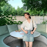 Fongt V-Neck Short-Sleeved Shirt Women Thin Summer Professional Sister Shirt Small French Temperament Shirt
