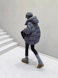 European Goods Hooded Puff Turtle Back Short Hooded Down Jacket Women's New Winter Loose Show Thin Bread Coat-Outfit