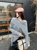 Fongt Xixi 2025 Autumn New White Standard Temperament Wool Pure Color Knitted Ray Cape Shawl Shawl Shawl 25420