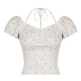Aesthetic Puff Short Sleeve Floral Tee-Outfit