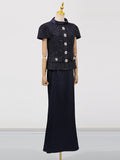 Fongt And Leisure Suit Women 2025 Summer New Temperament Collar Metal Buckle Stitching Design Long Skirt