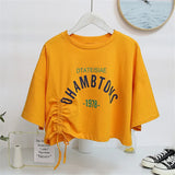 Fongt Summer Chic Draw Rope Short Jacket Bottom Shirt Women's Design Temperament Short-Sleeved T-Shirt Women's
