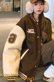 Vintage Oversized Bomber Jackets Women Harajuku Hip Hop Letter Print Varsity Baseball Jacket Retro Loose Casual