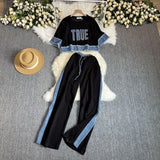 Fongt Summer Loose Short-Sleeved Blouse Wide Leg Trousers Two-Set Sports And Leisure Suit Women