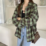 Vintage Plaid Print Long Sleeve Blouse-Outfit