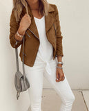 E-Commerce Wish New Autumn And Winter Women's Lapel Zipper Short Jacket-Outfit