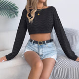 Fongt And Summer Solid Color Hollow Horn Sleeve Leisure Loose Knitted Shirt Holiday Umbilly Tops Women's Clothing