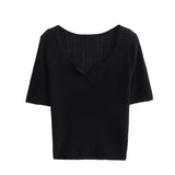 New Spring Style Open-Necked Half-Sleeved Sweater Shows Thin Solid Color Sweater 466362-Outfit