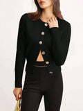 Fongt Elegant And Elegant Leisure Knitted Cardigan Fashion Commut Solid Color Simple Round-Neck Sweater Outside