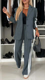 Fongt Casual Black And White Striped Suit Suit Women's Clothing