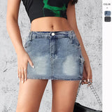 Fongt Summer New Cowboy Short Skirt Women Retro Elastic Tight Body Bag Hip Skirt